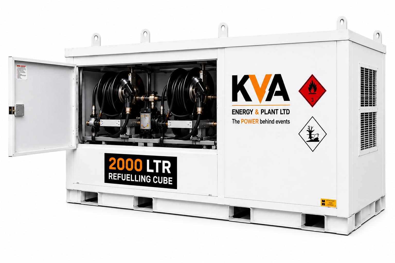 KVA Energy 2000 LTR Refuelling Cube with pump, hose reel and lockable cabinet