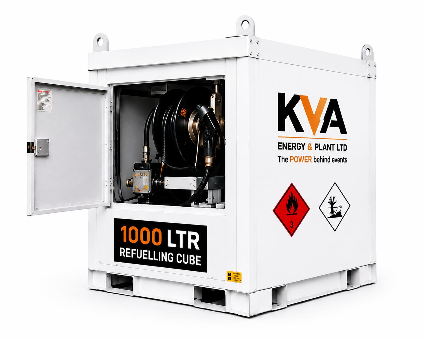 KVA Energy 1000 LTR Refuelling Cube with pump, hose reel and lockable cabinet