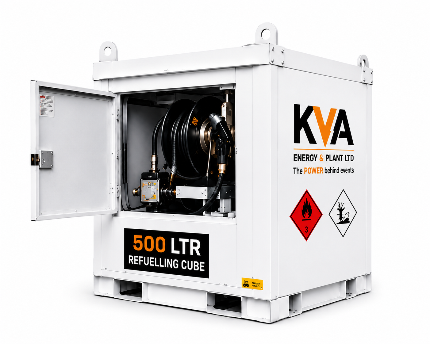 KVA Energy 500 LTR Refuelling Cube with pump, hose reel and lockable cabinet