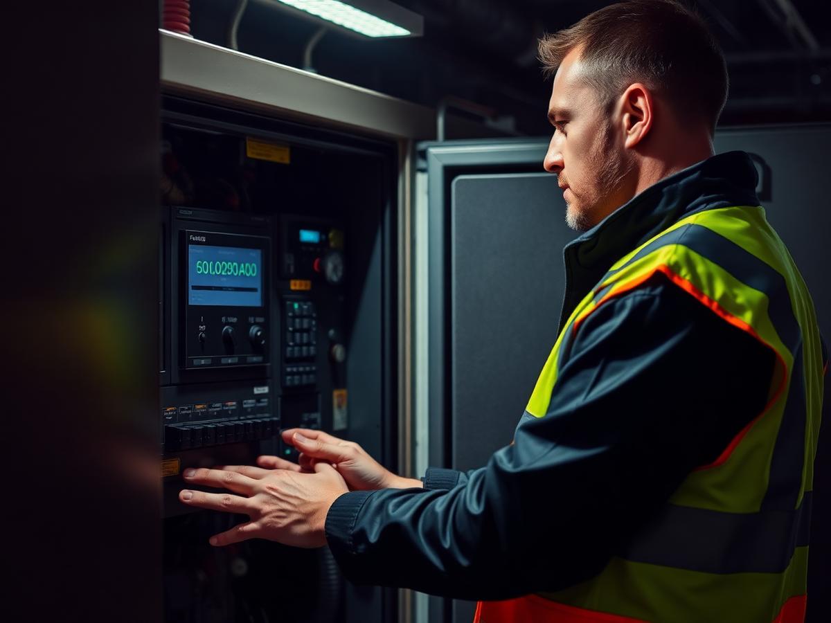Engineer checking a generator control panel